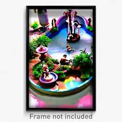 Pixel Art Poster - Miniature Fountain (8 Bit Psychedelic Video Game Print)