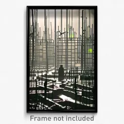 Pixel Art Poster - Complex Wire Frame Graveyard (8 Bit Video Game Print)