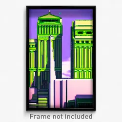 Pixel Art Poster - Green Acropolis (8 Bit Psychedelic Trippy Video Game Print)