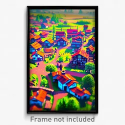 Pixel Art Poster - Accurate Village (8 Bit Psychedelic Trippy Video Game Print)