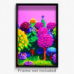 Pixel Art Poster - Colorful Copse (8 Bit Psychedelic Trippy Video Game Print)