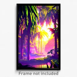 Pixel Art Poster - Shady Jungle (8 Bit Psychedelic Trippy Video Game Print)