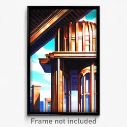 Pixel Art Poster - Bronze Anime Architecture (8 Bit Video Game Print)