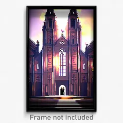 Pixel Art Poster - Prestigious Cathedral (8 Bit Psychedelic Video Game Print)