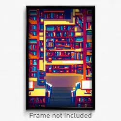 Pixel Art Poster - Urban Library (8 Bit Psychedelic Trippy Video Game Print)