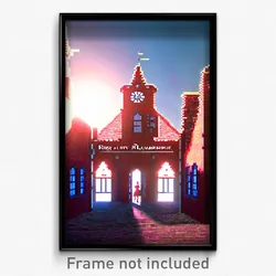 Pixel Art Poster - Rosy Almshouse (8 Bit Psychedelic Trippy Video Game Print)