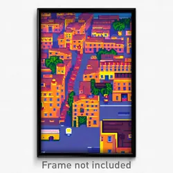 Pixel Art Poster - Little Spanish City (8 Bit Psychedelic Video Game Print)