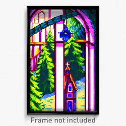 Pixel Art Poster - Evergreen Abbey (8 Bit Psychedelic Trippy Video Game Print)