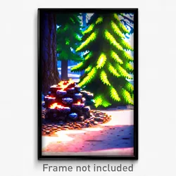 Pixel Art Poster - Evergreen Hearth (8 Bit Psychedelic Trippy Video Game Print)