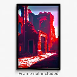 Pixel Art Poster - Red Ruin (8 Bit Psychedelic Trippy Weird Video Game Print)