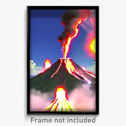 Pixel Art Poster - Crazy Volcano (8 Bit Psychedelic Trippy Video Game Print)