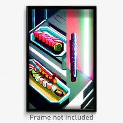Pixel Art Poster - Metallic Sushi (8 Bit Psychedelic Trippy Video Game Print)