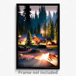 Pixel Art Poster - Evergreen Encampment (8 Bit Psychedelic Video Game Print)