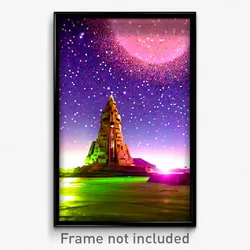 Pixel Art Poster - Starry Landmark (8 Bit Psychedelic Trippy Video Game Print)