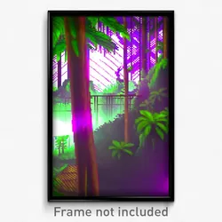 Pixel Art Poster - Digital Wire Frame Rainforest (8 Bit Video Game Print)