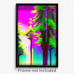 Pixel Art Poster - Glitch Art Trees (8 Bit Psychedelic Trippy Video Game Print)