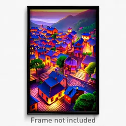 Pixel Art Poster - Stunning Village (8 Bit Psychedelic Trippy Video Game Print)