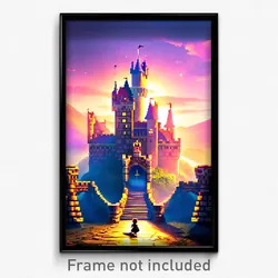 Pixel Art Poster - Treasured Castle (8 Bit Psychedelic Trippy Video Game Print)
