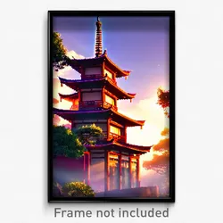 Pixel Art Poster - Imaginative Pagoda (8 Bit Psychedelic Video Game Print)