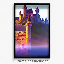 Pixel Art Poster - Majestic Keep (8 Bit Psychedelic Trippy Video Game Print)