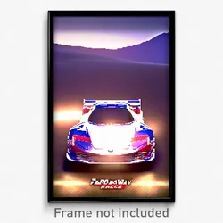 Pixel Art Poster - Faraway Racecar (8 Bit Psychedelic Trippy Video Game Print)