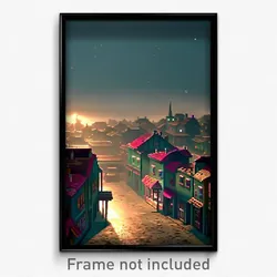 Pixel Art Poster - Dreary Town (8 Bit Psychedelic Trippy Weird Video Game Print)