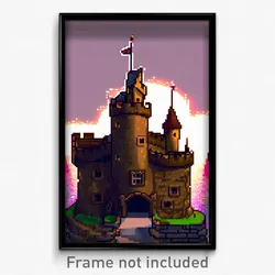 Pixel Art Poster - Brown Castle (8 Bit Psychedelic Trippy Video Game Print)