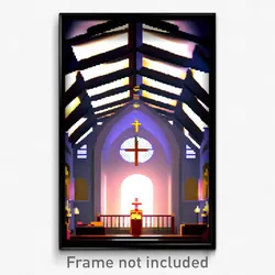 Pixel Art Poster - Hard To Find Church (8 Bit Psychedelic Video Game Print)