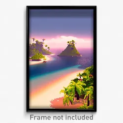 Pixel Art Poster - Basic Exotic Island (8 Bit Psychedelic Video Game Print)