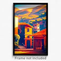 Pixel Art Poster - Orange Villa (8 Bit Psychedelic Trippy Video Game Print)