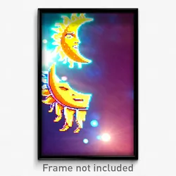 Pixel Art Poster - Made Up Sun And Moon (8 Bit Psychedelic Video Game Print)