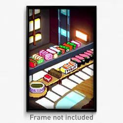 Pixel Art Poster - Tidy Sushi (8 Bit Psychedelic Trippy Weird Video Game Print)