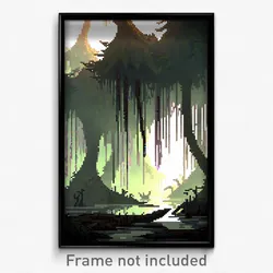 Pixel Art Poster - Haunting Swamp (8 Bit Psychedelic Trippy Video Game Print)