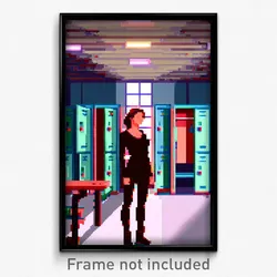 Pixel Art Poster - Bright Locker Room (8 Bit Psychedelic Video Game Print)