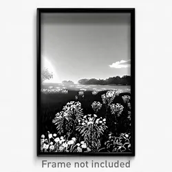 Pixel Art Poster - Black And White Meadow (8 Bit Psychedelic Video Game Print)