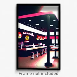 Pixel Art Poster - Dark Burger Stand (8 Bit Psychedelic Trippy Video Game Print)