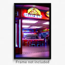 Pixel Art Poster - Warped Pizza Shop (8 Bit Psychedelic Trippy Video Game Print)