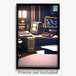 Pixel Art Poster - Detailed Computer (8 Bit Psychedelic Trippy Video Game Print)