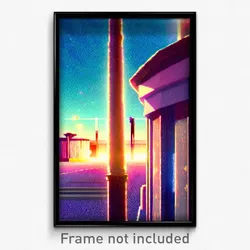 Pixel Art Poster - Distant Post (8 Bit Psychedelic Trippy Video Game Print)