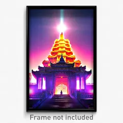 Pixel Art Poster - Treasured Temple (8 Bit Psychedelic Trippy Video Game Print)