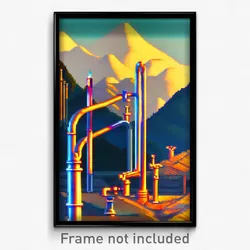 Pixel Art Poster - Mountainous Pipes (8 Bit Psychedelic Trippy Video Game Print)