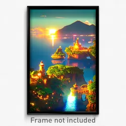 Pixel Art Poster - Shiny Isle (8 Bit Psychedelic Trippy Weird Video Game Print)