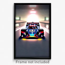 Pixel Art Poster - Electric Racecar (8 Bit Psychedelic Trippy Video Game Print)