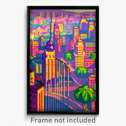 Pixel Art Poster - Adorable City (8 Bit Psychedelic Trippy Video Game Print)