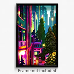 Pixel Art Poster - Evergreen Metropolis (8 Bit Psychedelic Video Game Print)