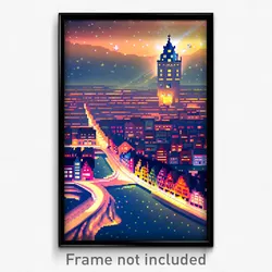 Pixel Art Poster - Starry German City (8 Bit Psychedelic Video Game Print)