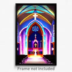 Pixel Art Poster - Secret Chapel (8 Bit Psychedelic Trippy Video Game Print)