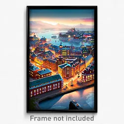 Pixel Art Poster - Arctic European City (8 Bit Psychedelic Video Game Print)