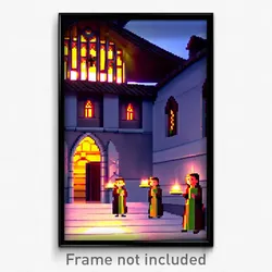 Pixel Art Poster - Animated Nunnery (8 Bit Psychedelic Trippy Video Game Print)