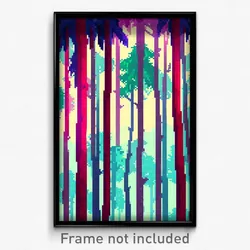 Pixel Art Poster - Digital Forest (8 Bit Psychedelic Trippy Video Game Print)